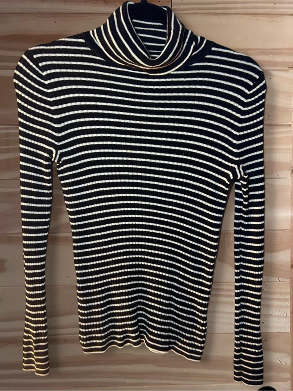 Talbots Petite black and white striped turtleneck sweater Size P/S